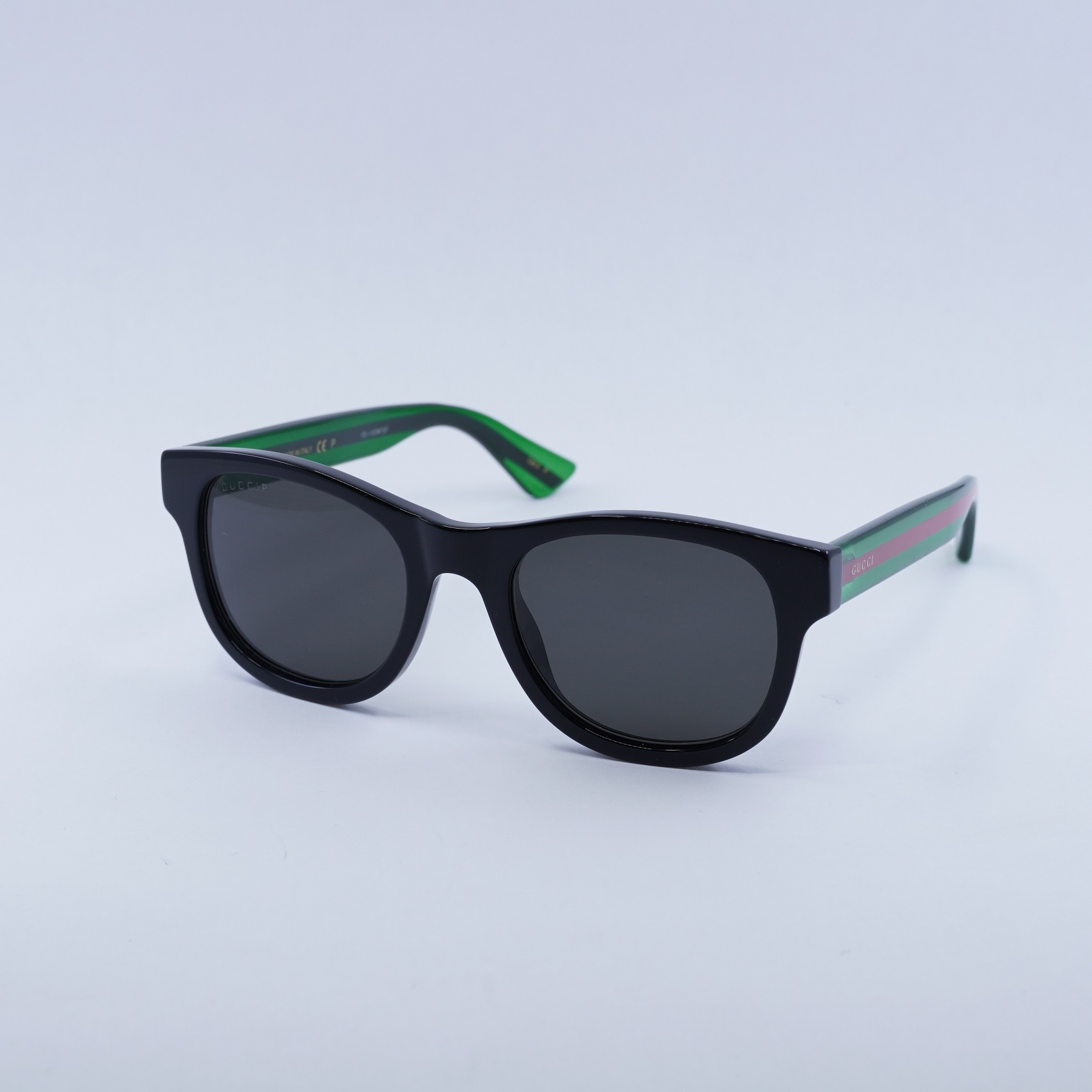 サングラス Gucci Polarized Sunglasses GG0003SN 006 with Striped Temples Gucci GG0003SN Polarized Striped Leg Sunglasses – Designer