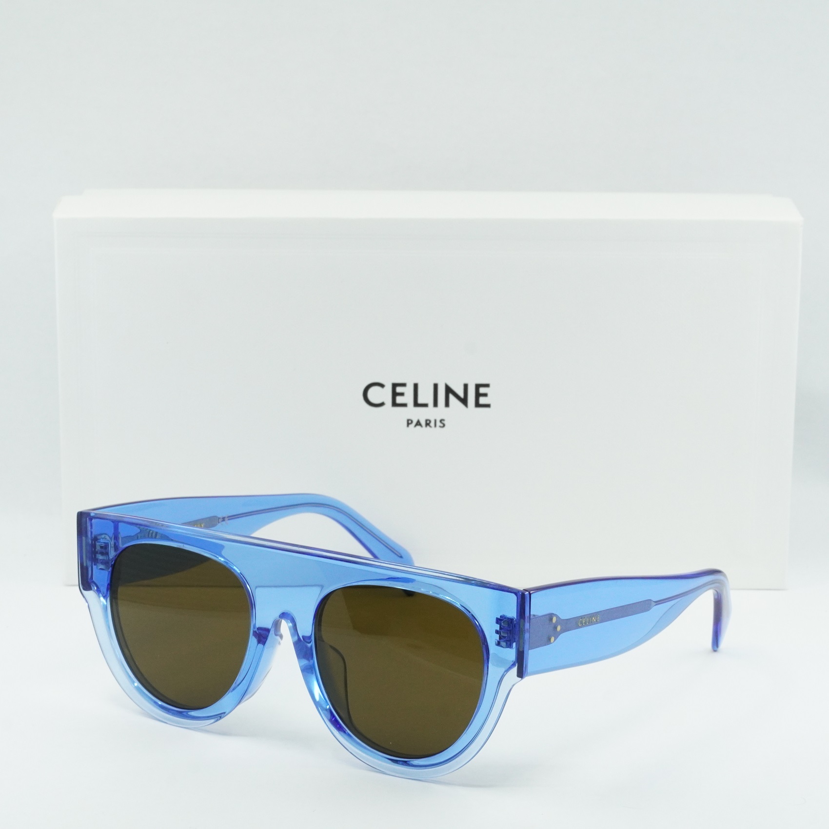 Celine CL40012F 84E Sunglasses Blue Transparent Aviator Frame, Brown Lenses Celine Celine CL40012F 84E Sunglasses Blue Transparent  main image 4