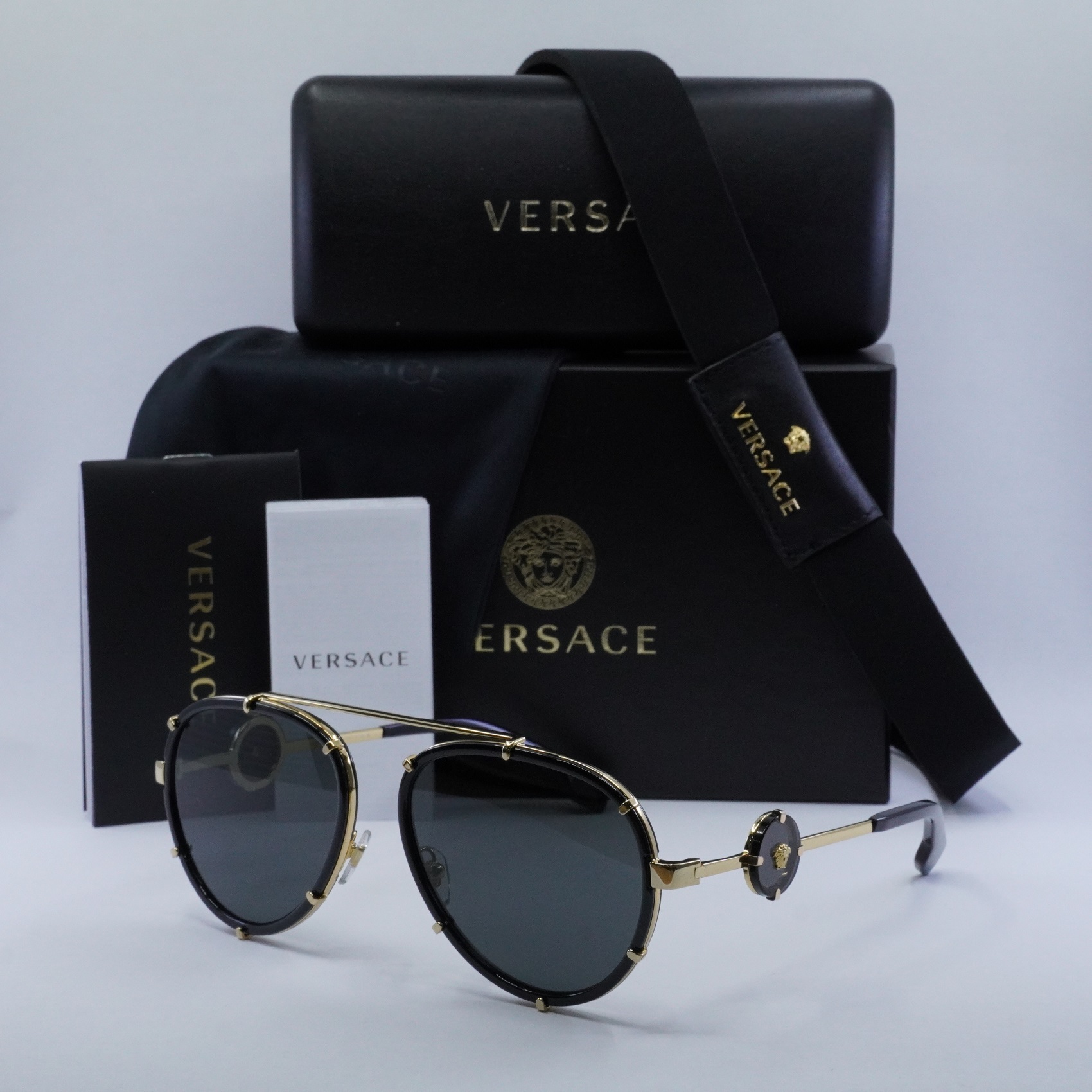 VERSACE VE2232 143887 Black/Grey 61-18-145 Sunglasses New