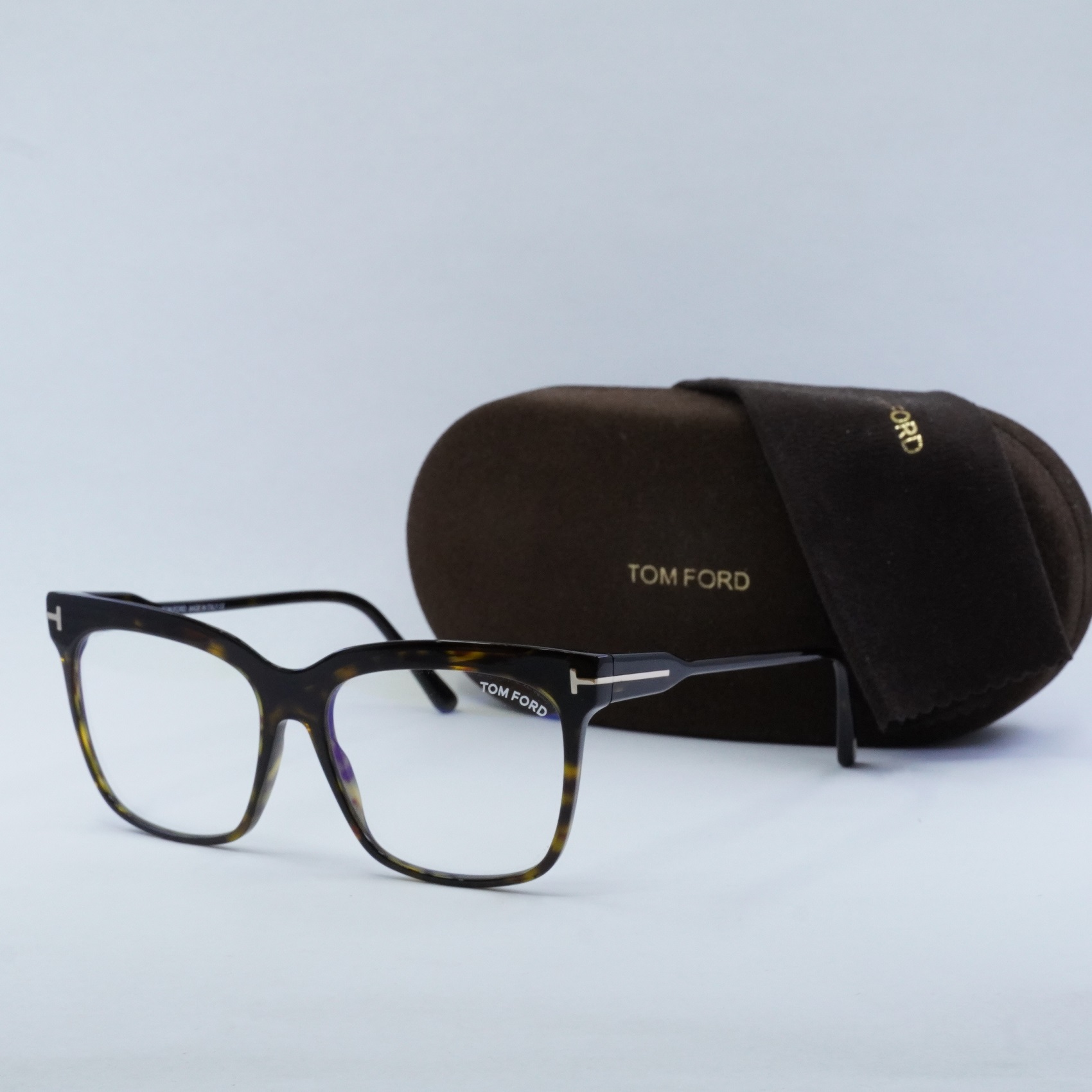 NEW TOM FORD FT5768-B 052 Dark Havana/Clear/Blue-light Block Lens