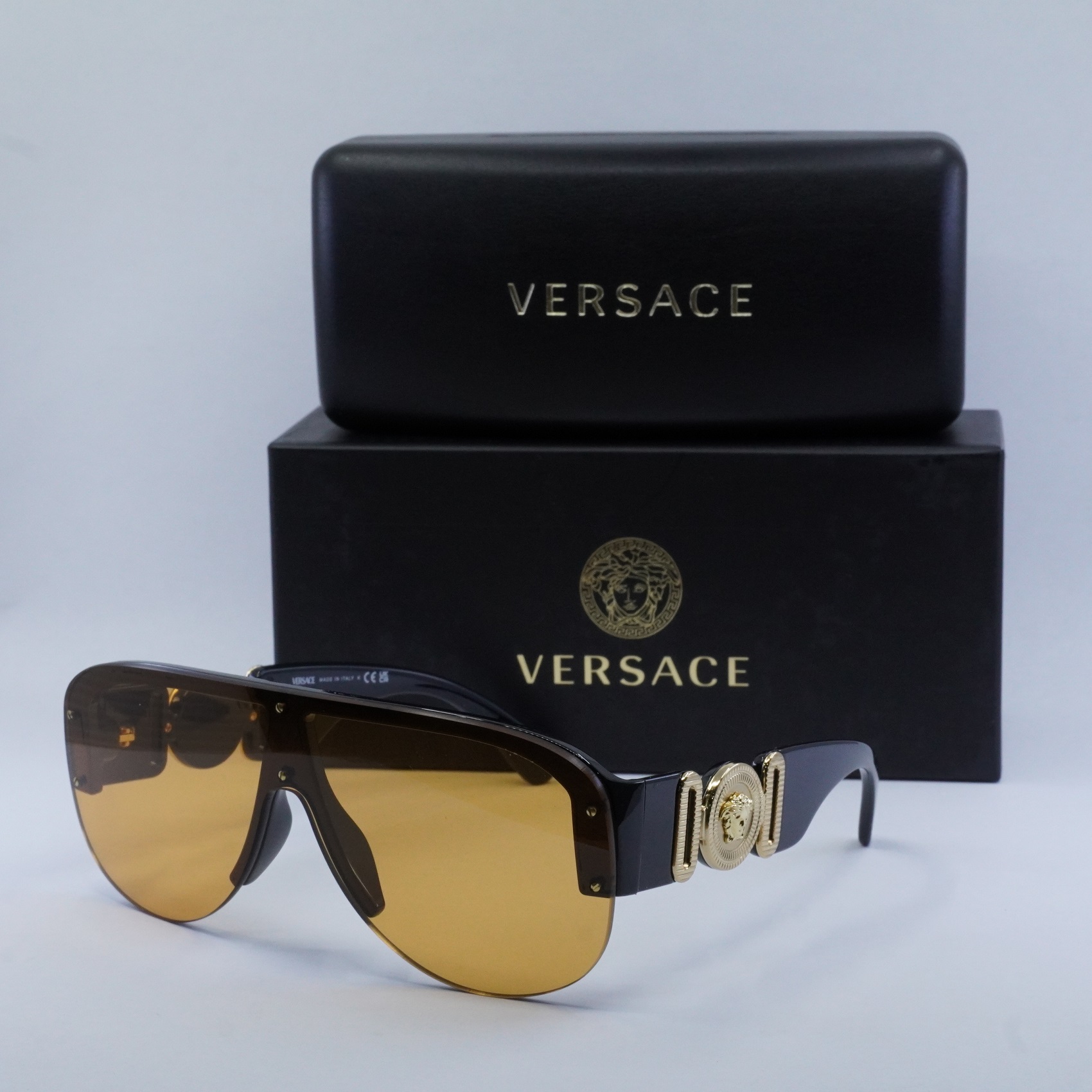 Versace VE4391 GB1/7 BRAND NEW Sunglasses Black Orange Shield Unisex Sunglasses Versace VE 4391 (GB1/7) VE4391 O4391 Man | Free  main image 2