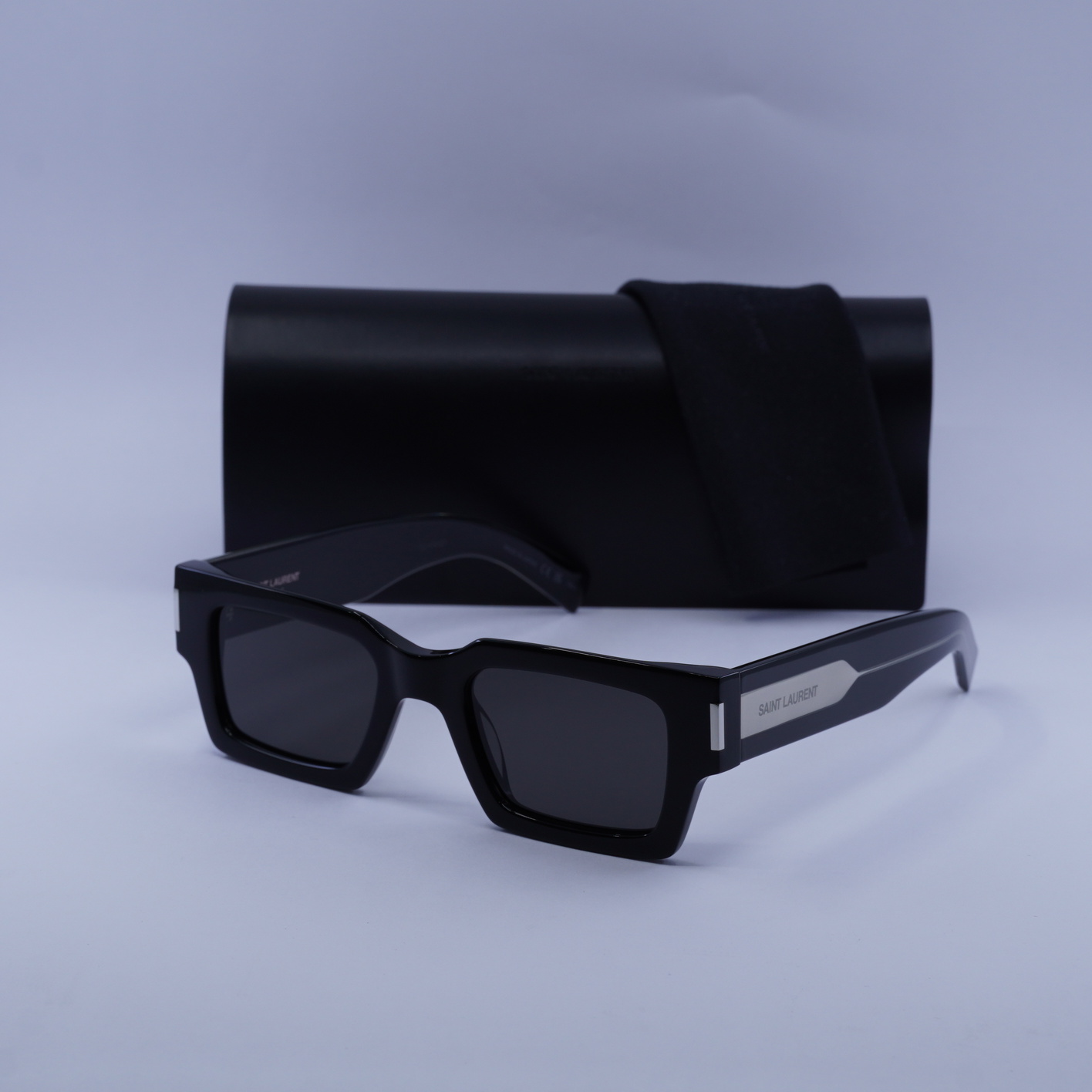 Saint Laurent SL572 001 Square Sunglasses - Black with Silver\\Grey Saint Laurent SL-572 001 Sunglasses Black/Crystal/Grey  main image 2