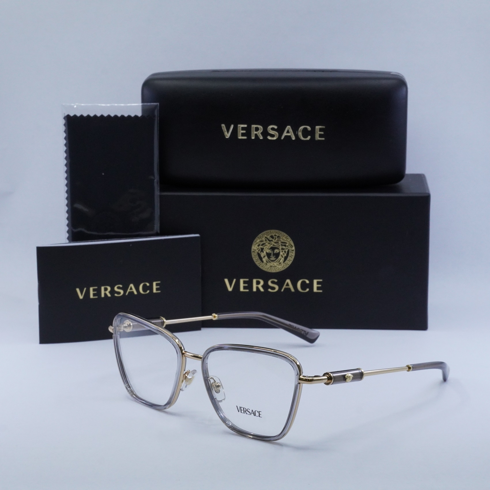 NEW VERSACE VE1292 1506 Grey Transparent/Gold 54mm