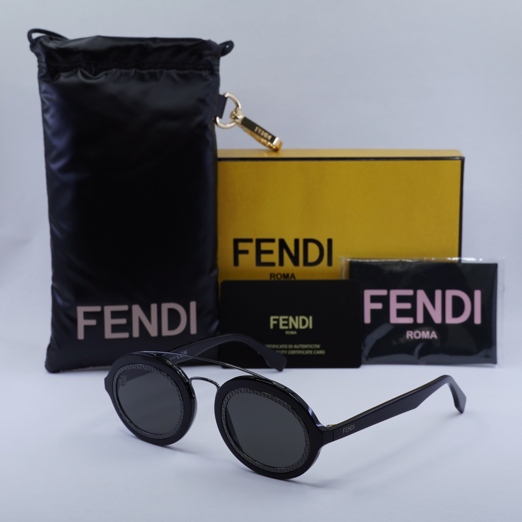 New FENDI FE40094I 01A Shiny Black/Smoke 52-22-140 Sunglasses | eBay