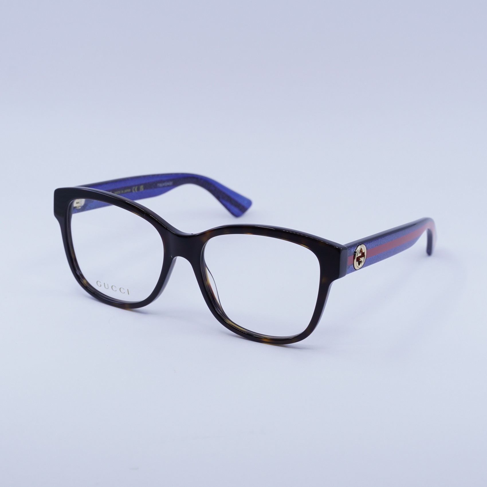 GUCCI GG0038ON 003 Shiny Dark Havana/Blue And Red 54mm 