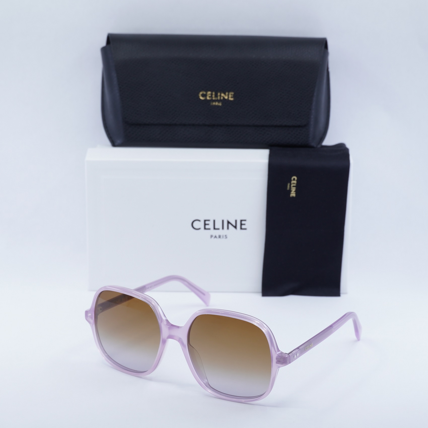 New CELINE CL40244U 78F Shiny Opal Lilac/Brown Gradient 56-18-135