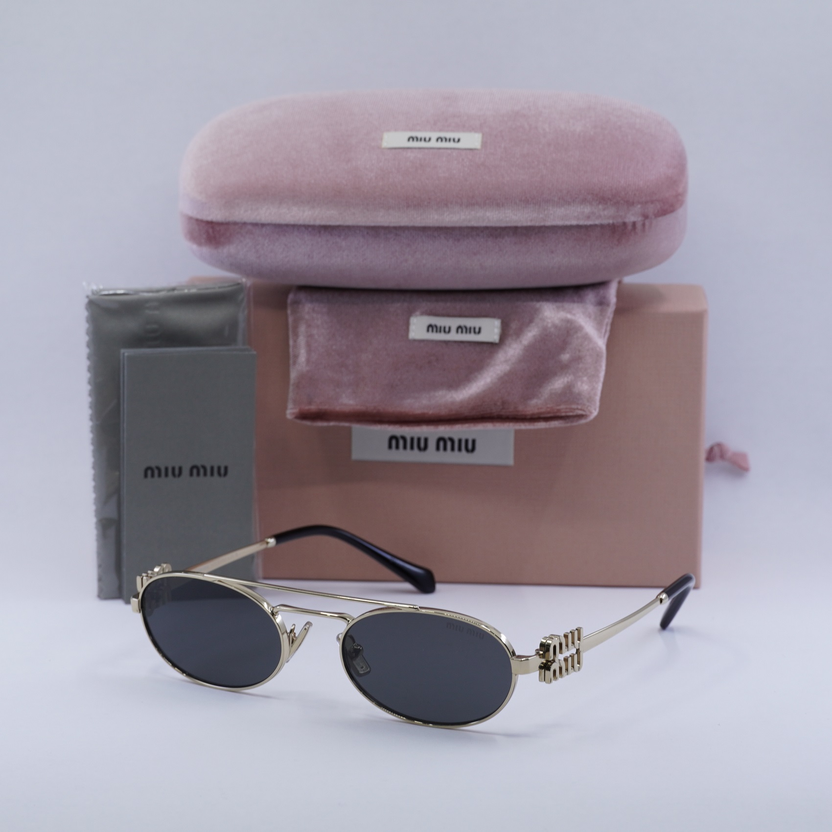 MIU MIU MU54ZS ZVN08Z Pale Gold/Dark Grey 53-19-140 Sunglasses New