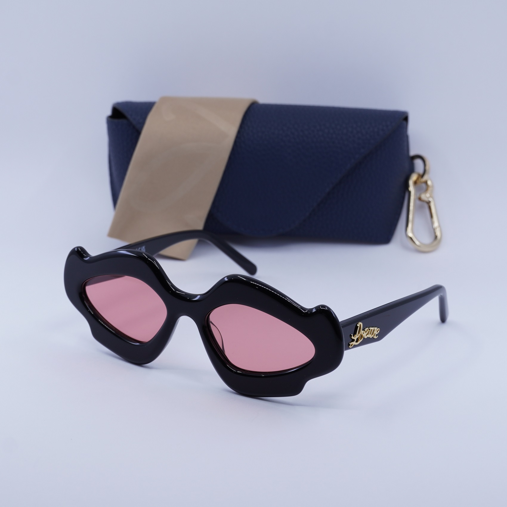 Loewe LW40109U 01Y Shiny Black/Pink 52-18-140 Sunglasses New 