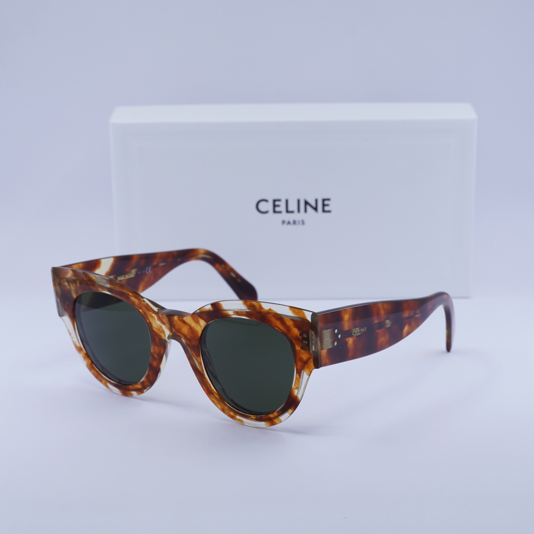 Celine CL40008I 56N Striped Brown/Green 48-26-150 Sunglasses New 