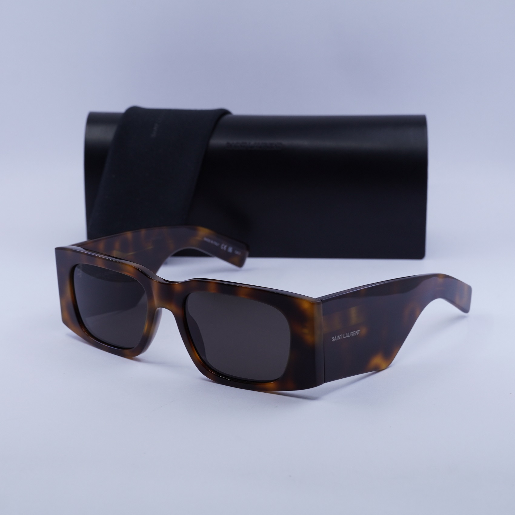 Saint Laurent SL654 003 Sunglasses Havana Square Frame, Black Lenses Saint Laurent SL654 Sunglasses in Havana Brown – Designer  main image 3