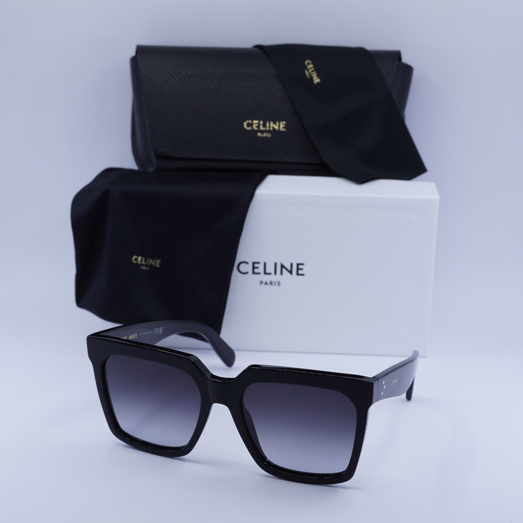 New Celine CL4055IN 01B Shiny Black/Grey Gradient 55-18-145  display picture 3