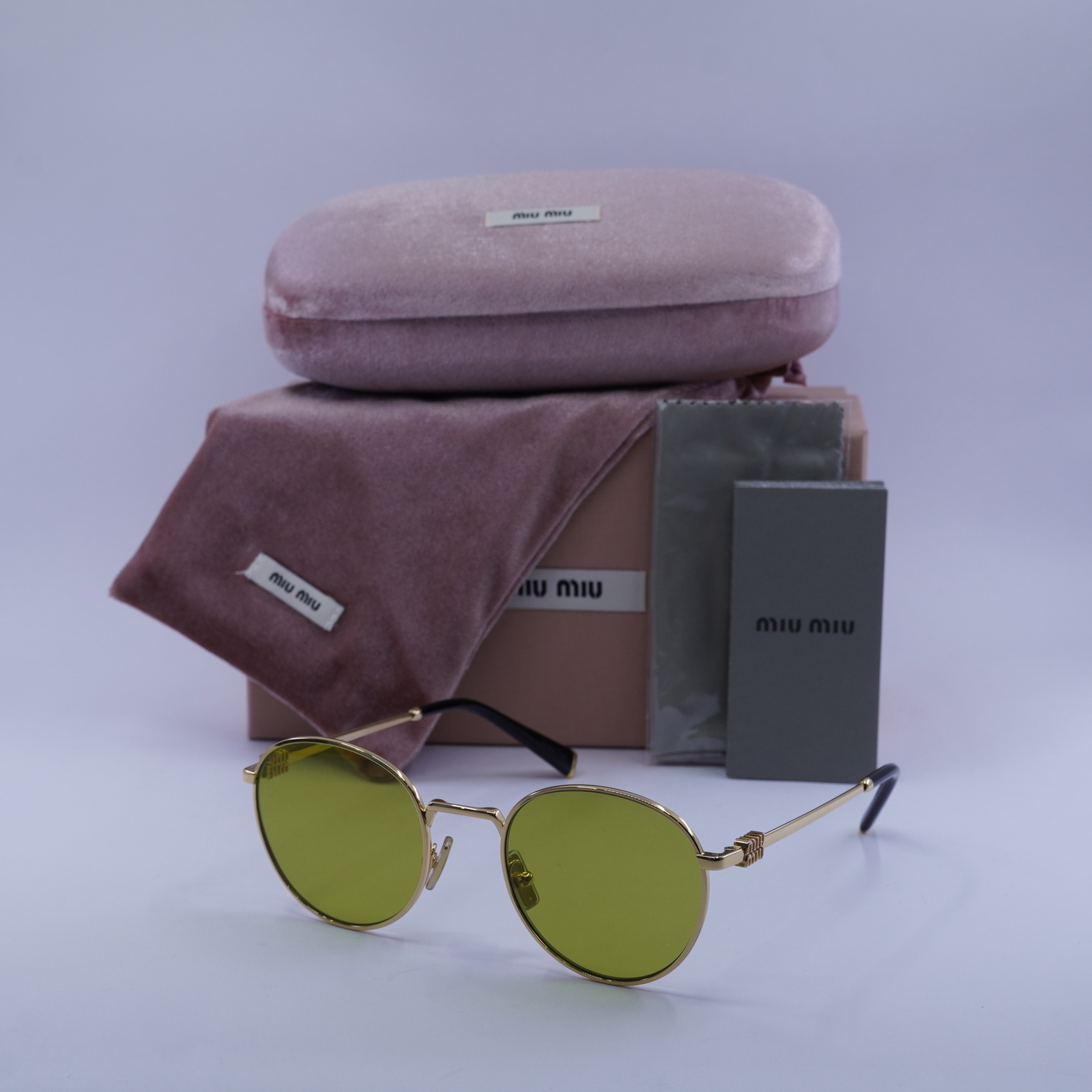 NEW Miu Miu MU55ZS 5AK07O Gold Olive Green Round Unisex Sunglasses 0MU 55ZS New Miu Miu MU55ZS 5AK07O Round Sunglasses – Gold · Whatnot  main image 4