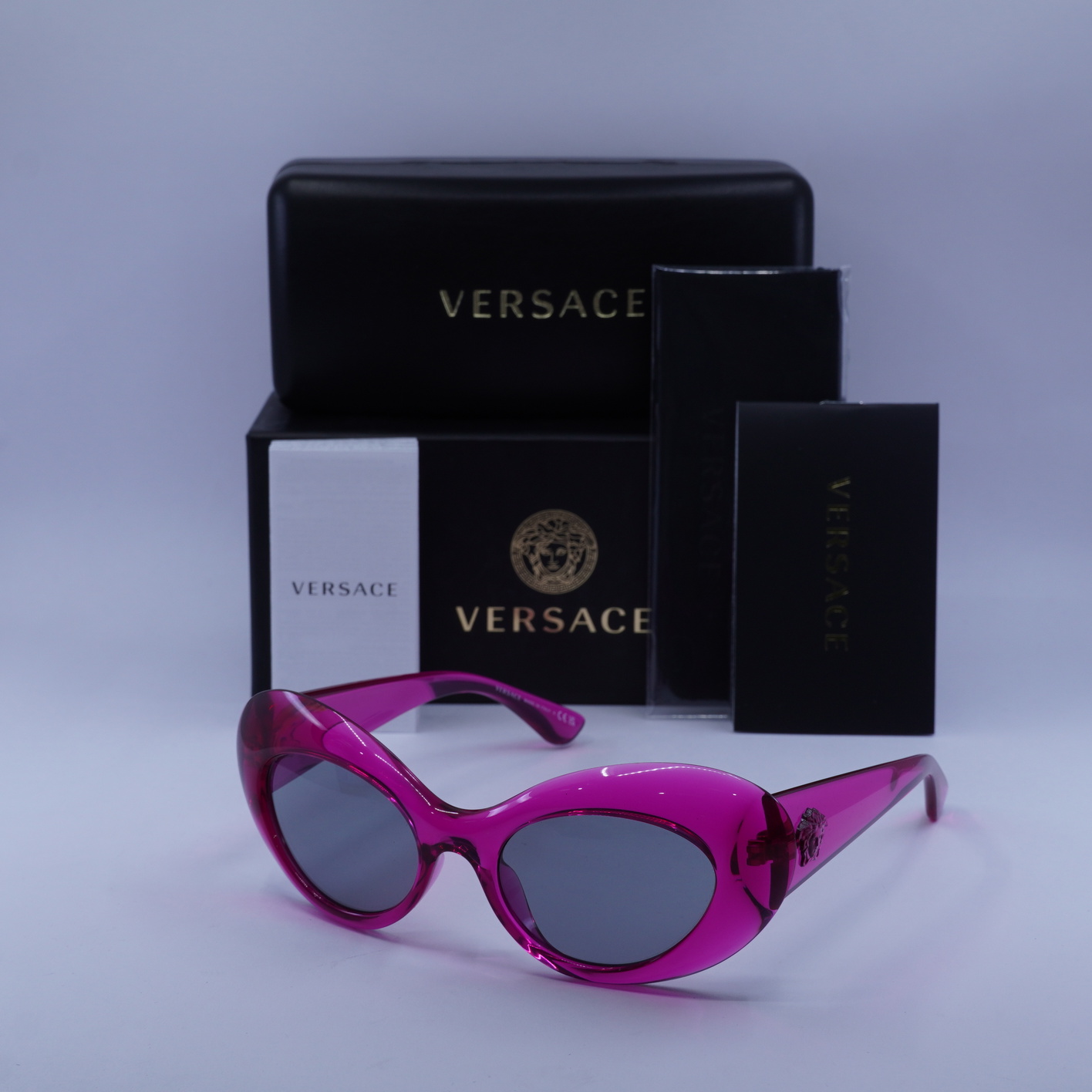 New Versace pink Women\'s Fuchsia Oval Sunglasses WITH Case Versace VE4402 XL (59 - 16) with Pink lenses and Pink frame  main image 2