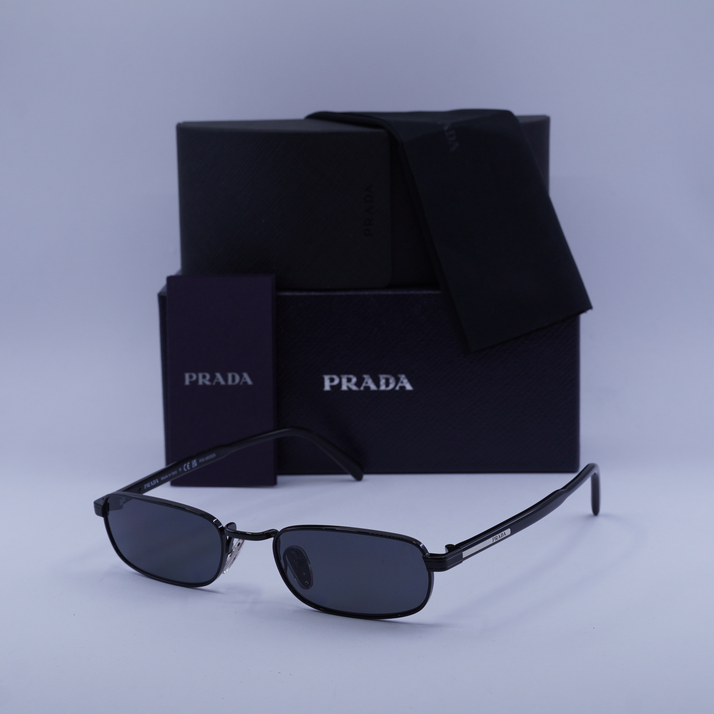Prada Women Sunglasses Black Grey Polarize Rectangle PRB54S 1AB5Z1 NEW AUTHENTIC PR B54S Prada Sunglasses 1AB5Z1 Black - eye-oo.com main image 2
