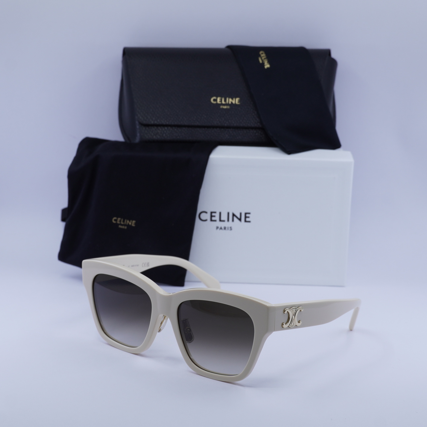 New Celine CL40253F 25F TRIOMPHE Cream/Brown Gradient 55-18 