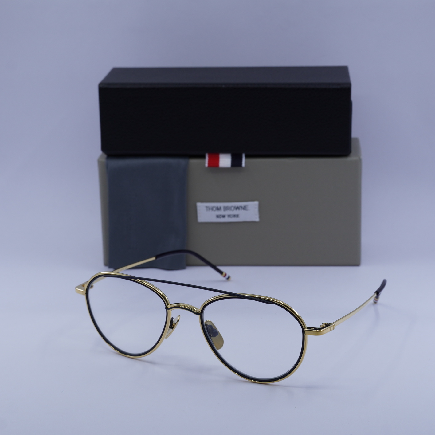 NEW Thom Browne TB-109-C-GLD-NVY-53 Gold/Matte Navy 53mm