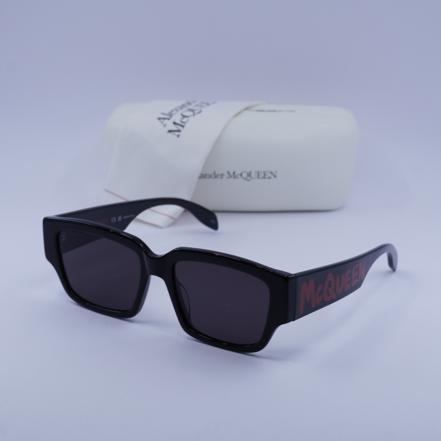 New Alexander McQueen AM0329S 002 Shiny Black/Grey 56-18-145 