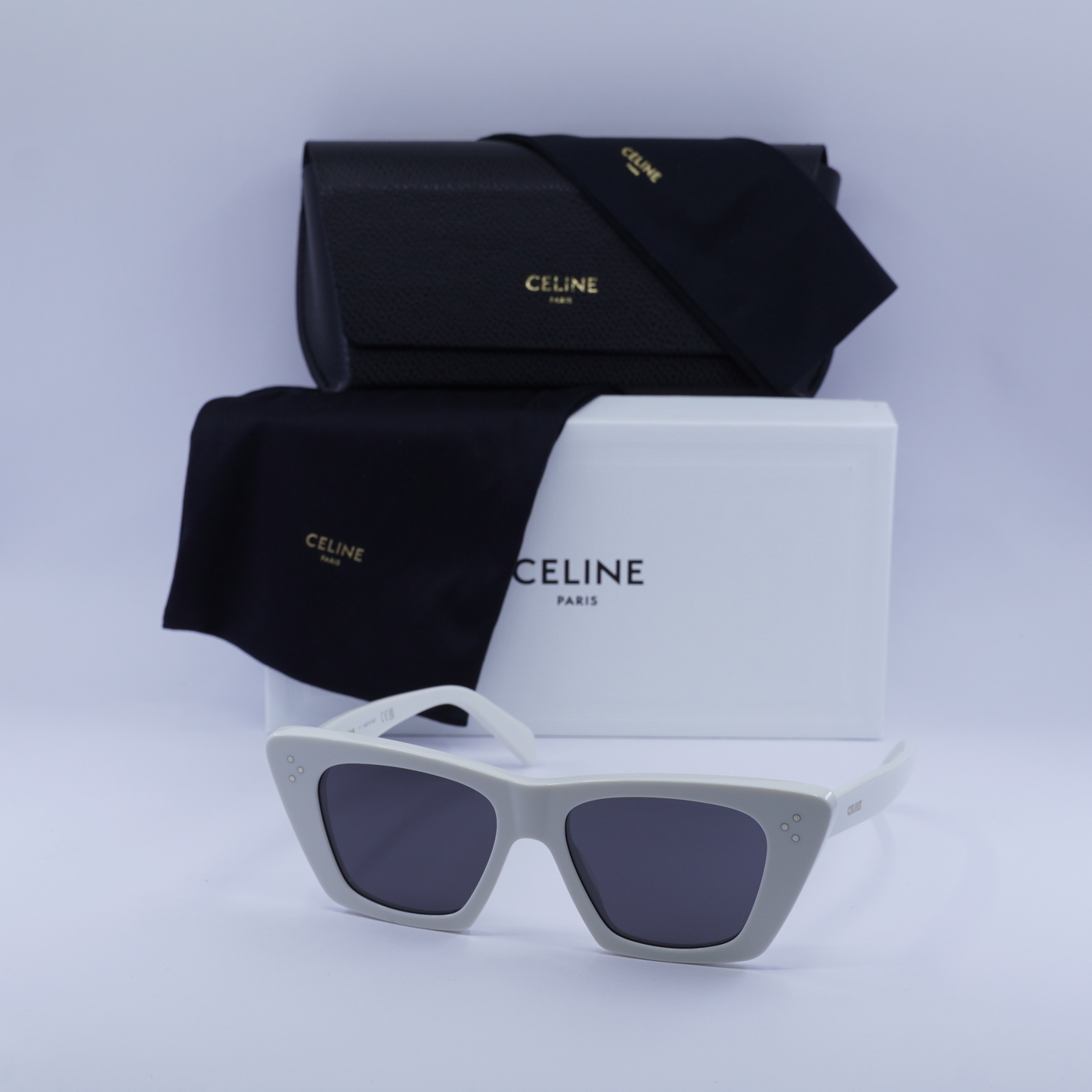 Celine CL40187I 25A White/Dark Grey 51-16-145 Sunglasses New