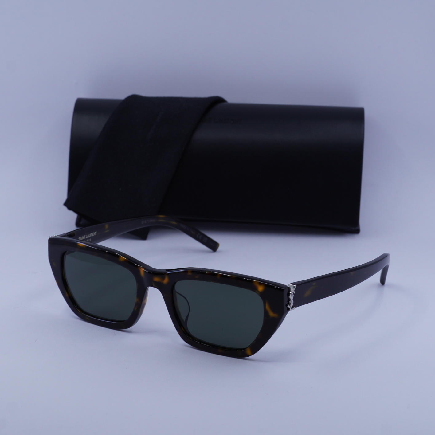 Saint Laurent SLM127/F 002 BRAND NEW Sunglasses Havana Green Cat Eye Women SAINT LAURENT SLM127/F 001 Black/Black 53-20-145 Sunglasses  main image 2