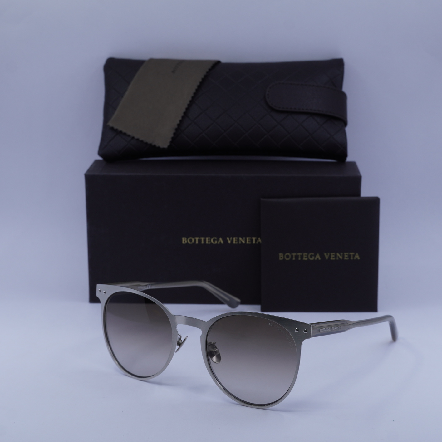 Bottega Veneta Silver and Brown Sunglasses BOTTEGA VENETA EYEWEAR Rectangle-frame silver- and gold-tone  main image 4