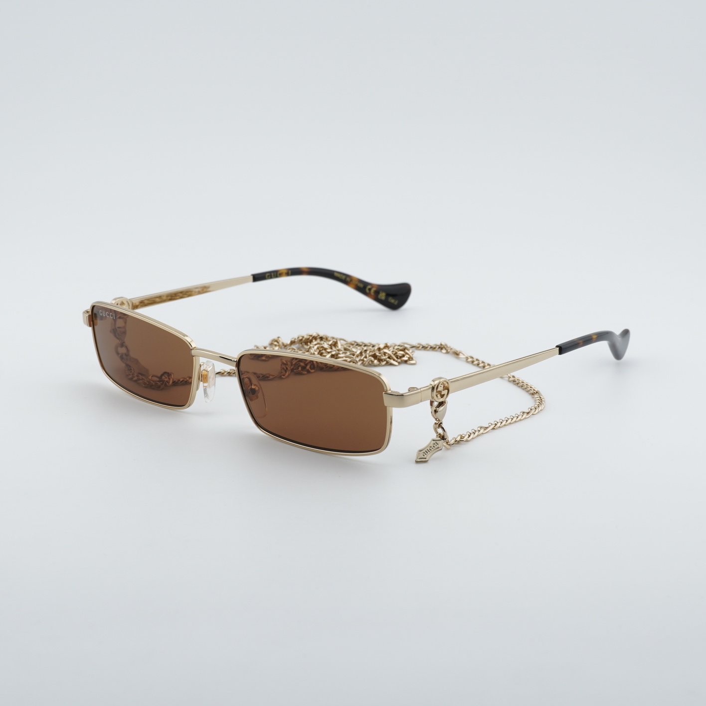Gucci GG1406 GGロゴ　金ロゴ　スクエア　茶　メガネ　サングラス Gucci GG1600 002 Gold with Gold Chain/Brown 56-18-140 Sunglasses