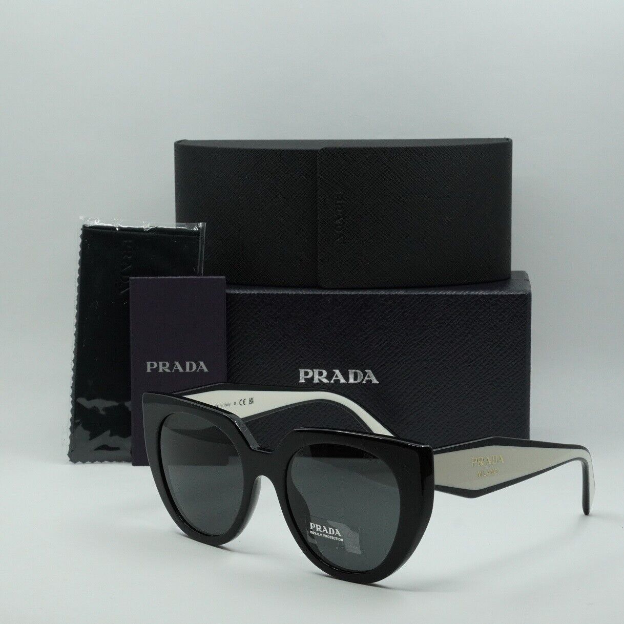 Prada PR14WS 09Q5S0 Cat Eye Sunglasses – Black Talc\\Grey Prada PR14WS-09Q5S0-52 Black Talc Sunglasses | NYIWEAR main image 3